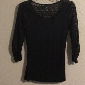 Black 3/4 Sleeve Top With Lace